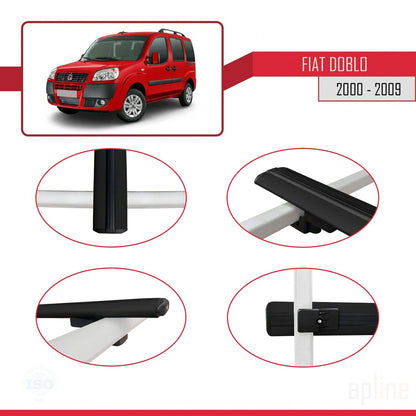 Kompatibel mit Fiat Doblo 2000-2009 Basismodell Dachgepäckträger, schwarzes Aluminium, 2 Stangen