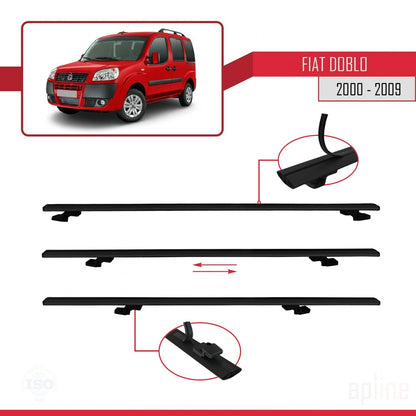 Kompatibel mit Fiat Doblo 2000-2009 Basismodell Dachgepäckträger, schwarzes Aluminium, 2 Stangen