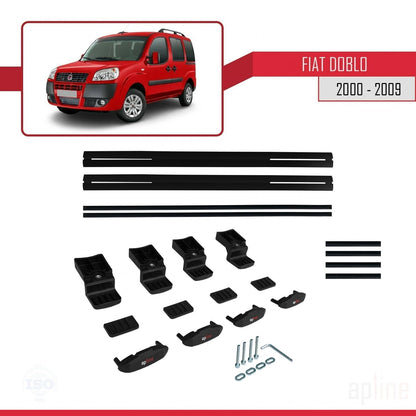 Kompatibel mit Fiat Doblo 2000-2009 Basismodell Dachgepäckträger, schwarzes Aluminium, 2 Stangen