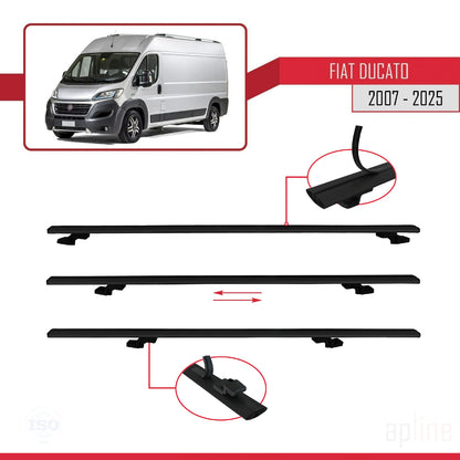 Kompatibel mit Fiat Ducato 3 2007-2025 Basismodell Dachgepäckträger, Gepäckträger, schwarzes Aluminium, 3 Stangen