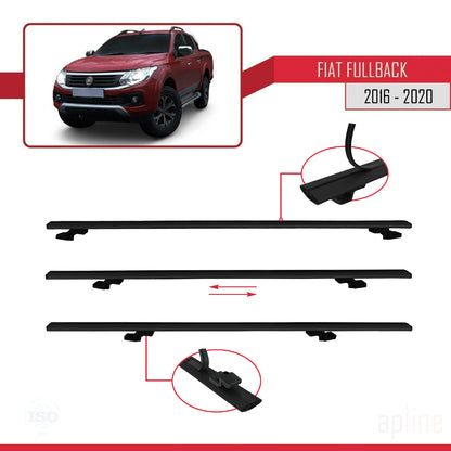 Compatible avec Fiat Fullback 2016-2020 BASIC Model Barres de Toit Railing Porte-Bagages de Voiture Noir Aluminium 3 Barres