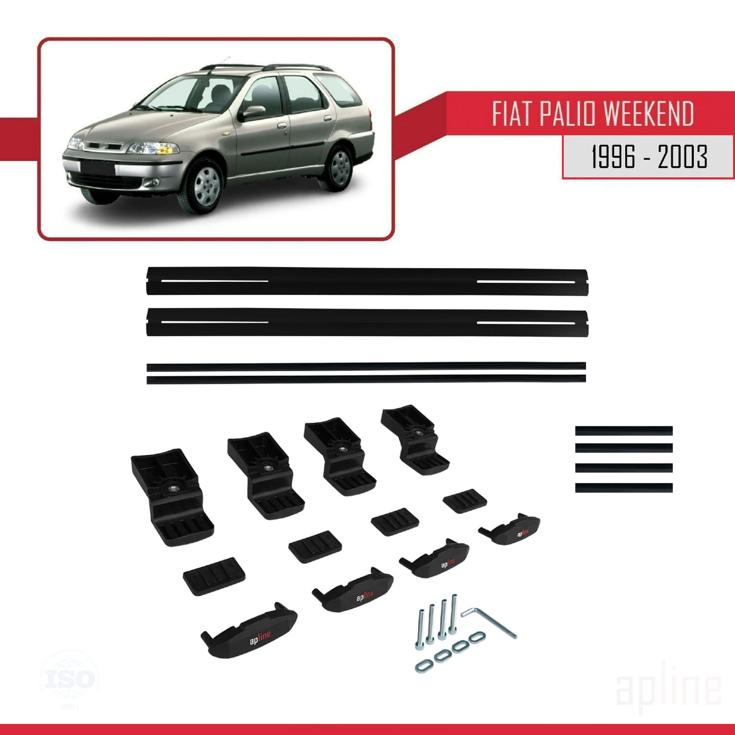Compatible avec Fiat Palio (178) Weekend 1996-2003 BASIC Model Barres de Toit Railing Porte-Bagages de Voiture Noir Aluminium 2 Barres