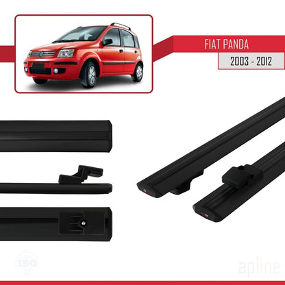 Compatible avec Fiat Panda 2 (169) 2003-2012 BASIC Model Barres de Toit Railing Porte-Bagages de Voiture Noir Aluminium 2 Barres