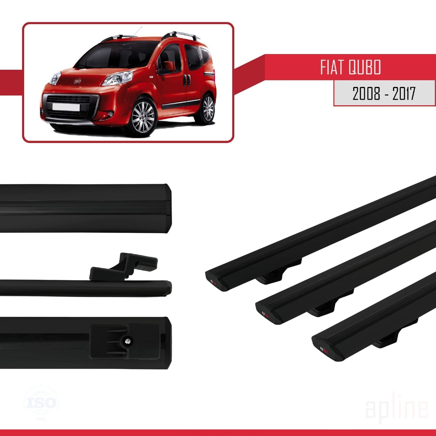 Compatible avec Fiat Qubo 2008-2017 BASIC Model Barres de Toit Railing Porte-Bagages de Voiture Noir Aluminium 3 Barres