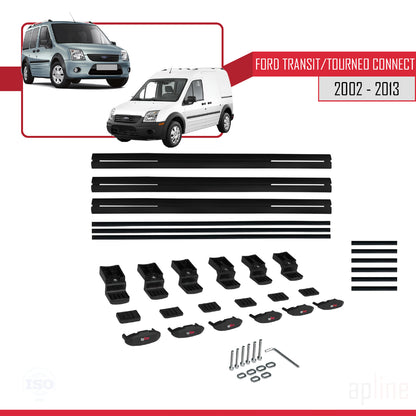 Kompatibel mit Ford Transit/Tourneo Connect 2002-2013 BASIC Model Relingträger Dachträger Auto Gepäckträger Schwarz Aluminium 3 Stangen