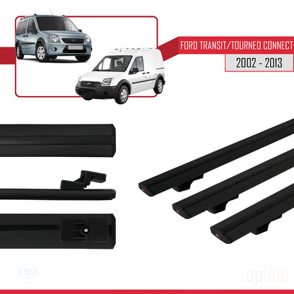 Kompatibel mit Ford Transit/Tourneo Connect 2002-2013 BASIC Model Relingträger Dachträger Auto Gepäckträger Schwarz Aluminium 3 Stangen