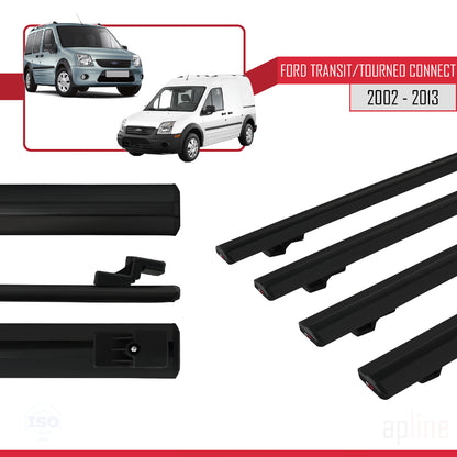 Kompatibel mit Ford Transit/Tourneo Connect 2002-2013 BASIC Model Relingträger Dachträger Auto Gepäckträger Schwarz Aluminium 4 Stangen