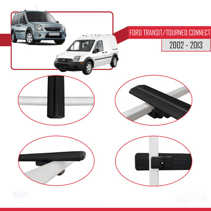 Kompatibel mit Ford Transit/Tourneo Connect 2002-2013 BASIC Model Relingträger Dachträger Auto Gepäckträger Schwarz Aluminium 4 Stangen