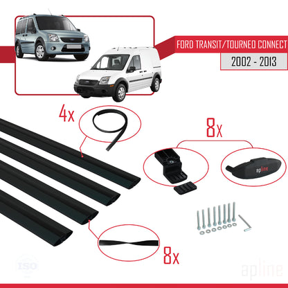 Kompatibel mit Ford Transit/Tourneo Connect 2002-2013 BASIC Model Relingträger Dachträger Auto Gepäckträger Schwarz Aluminium 4 Stangen