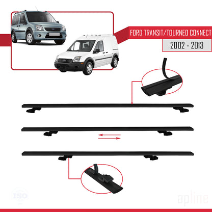 Kompatibel mit Ford Transit/Tourneo Connect 2002-2013 BASIC Model Relingträger Dachträger Auto Gepäckträger Schwarz Aluminium 2 Stangen