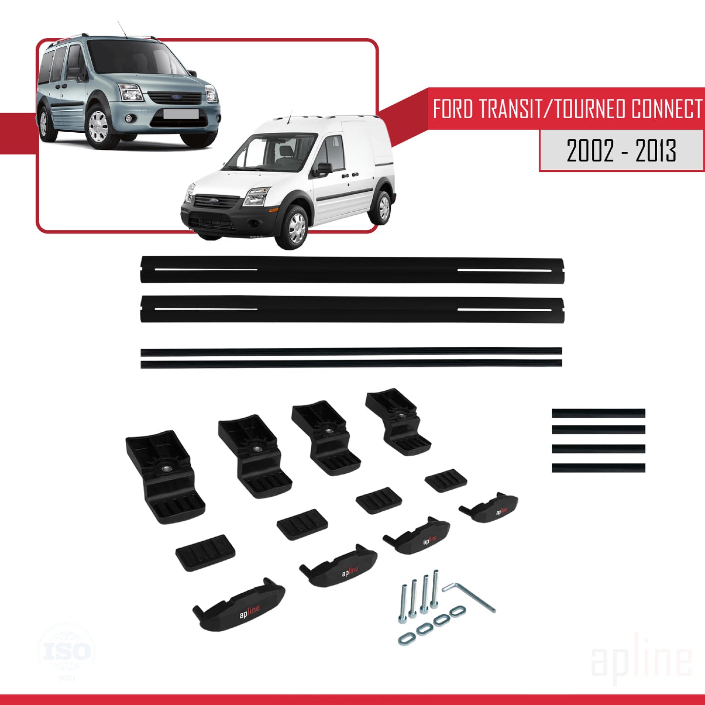 Kompatibel mit Ford Transit/Tourneo Connect 2002-2013 BASIC Model Relingträger Dachträger Auto Gepäckträger Schwarz Aluminium 2 Stangen