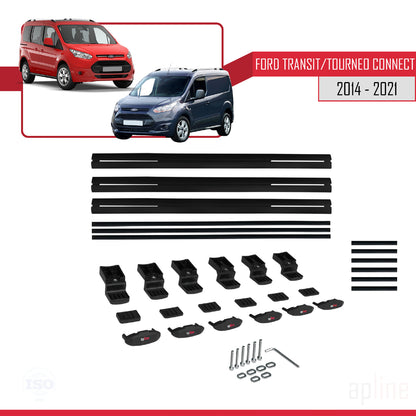 Kompatibel mit Ford Transit/Tourneo Connect 2 2014-2021 BASIC Model Relingträger Dachträger Auto Gepäckträger Schwarz Aluminium 3 Stangen