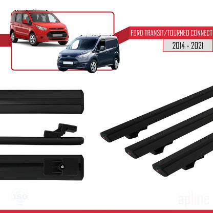 Kompatibel mit Ford Transit/Tourneo Connect 2 2014-2021 BASIC Model Relingträger Dachträger Auto Gepäckträger Schwarz Aluminium 3 Stangen