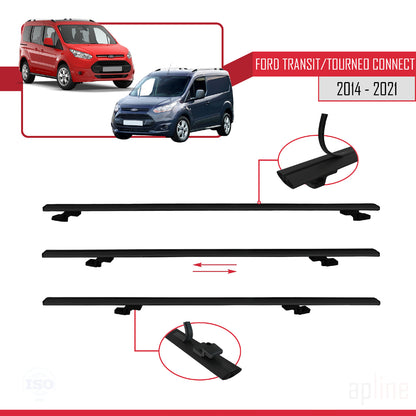 Kompatibel mit Ford Transit/Tourneo Connect 2 2014-2021 BASIC Model Relingträger Dachträger Auto Gepäckträger Schwarz Aluminium 3 Stangen