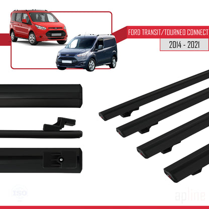 Kompatibel mit Ford Transit/Tourneo Connect 2 2014-2021 BASIC Model Relingträger Dachträger Auto Gepäckträger Schwarz Aluminium 4 Stangen