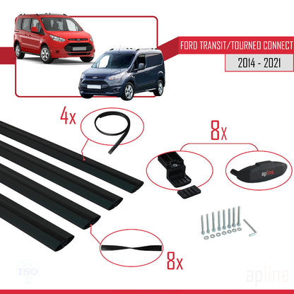 Kompatibel mit Ford Transit/Tourneo Connect 2 2014-2021 BASIC Model Relingträger Dachträger Auto Gepäckträger Schwarz Aluminium 4 Stangen