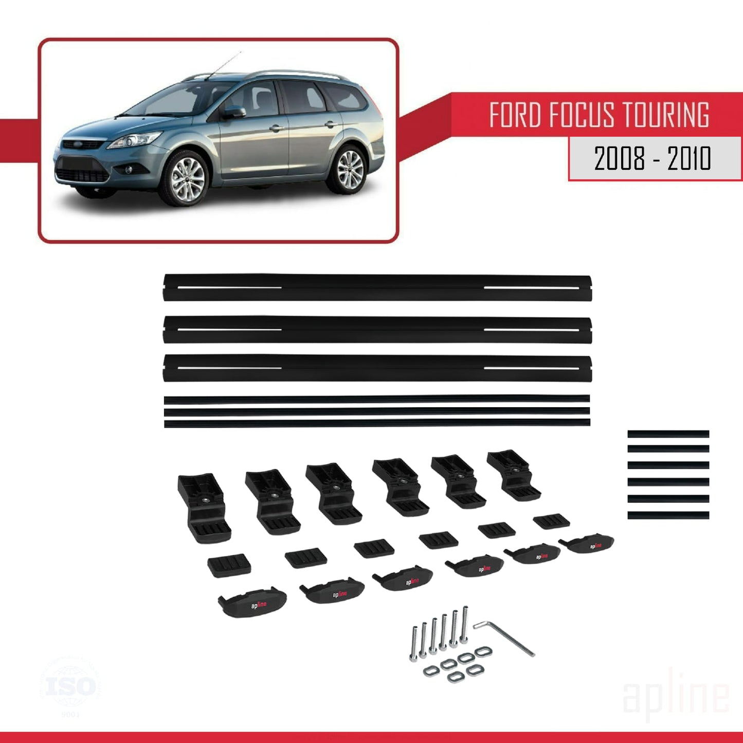 Kompatibel mit Ford Focus 2 (C307) Turnier 2008-2010 BASIC Model Relingträger Dachträger Auto Gepäckträger Schwarz Aluminium 3 Stangen