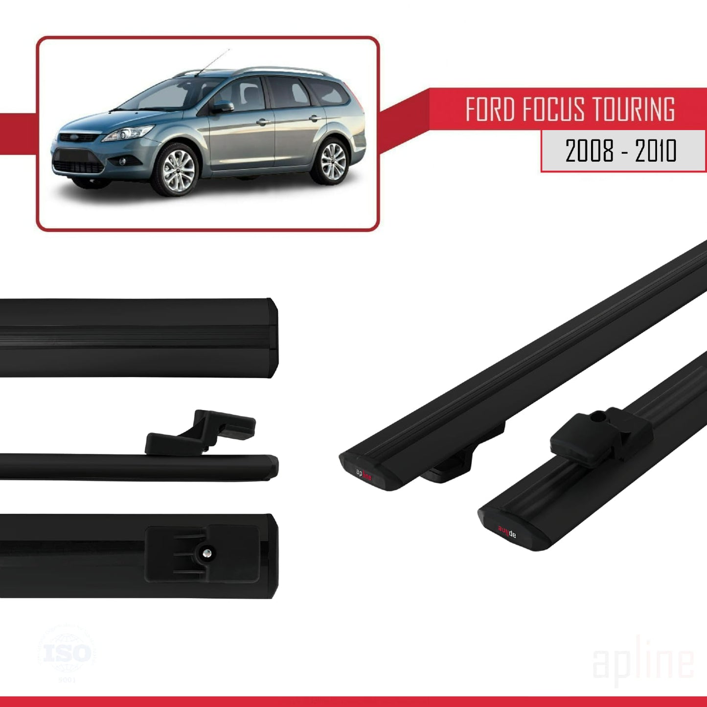 Kompatibel mit Ford Focus 2 (C307) Turnier 2008-2010 BASIC Model Relingträger Dachträger Auto Gepäckträger Schwarz Aluminium 2 Stangen