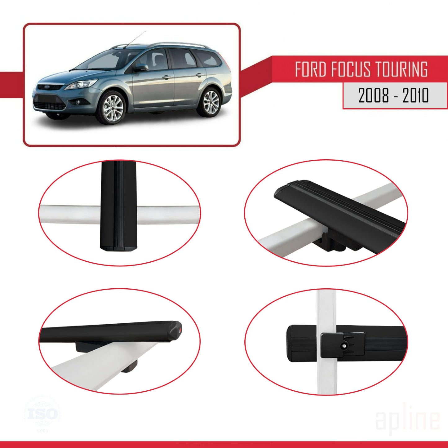 Kompatibel mit Ford Focus 2 (C307) Turnier 2008-2010 BASIC Model Relingträger Dachträger Auto Gepäckträger Schwarz Aluminium 2 Stangen