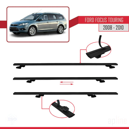 Kompatibel mit Ford Focus 2 (C307) Turnier 2008-2010 BASIC Model Relingträger Dachträger Auto Gepäckträger Schwarz Aluminium 2 Stangen