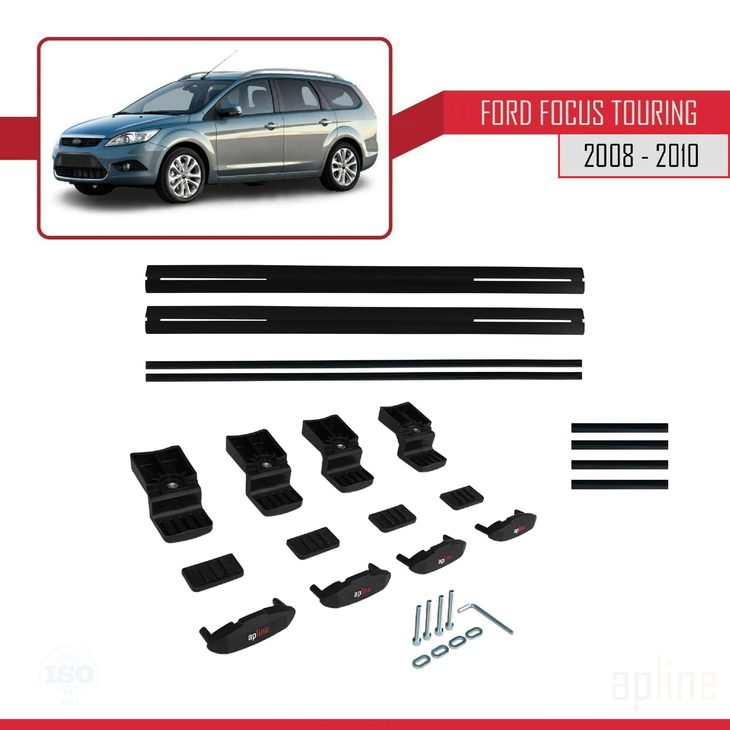 Kompatibel mit Ford Focus 2 (C307) Turnier 2008-2010 BASIC Model Relingträger Dachträger Auto Gepäckträger Schwarz Aluminium 2 Stangen