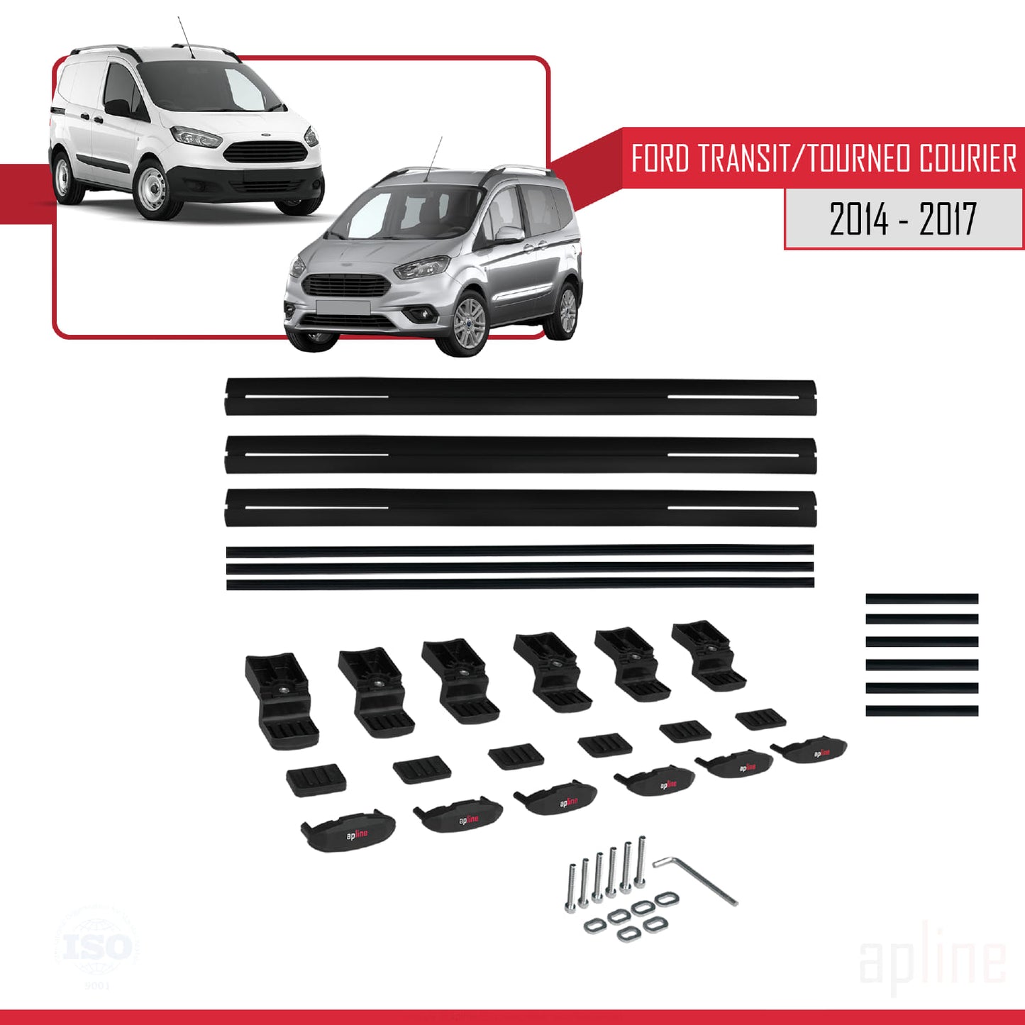 Kompatibel mit Ford Transit/Tourneo Courier Pre-Facelift 2014-2017 BASIC Model Relingträger Dachträger Auto Gepäckträger Schwarz Aluminium 3 Stangen