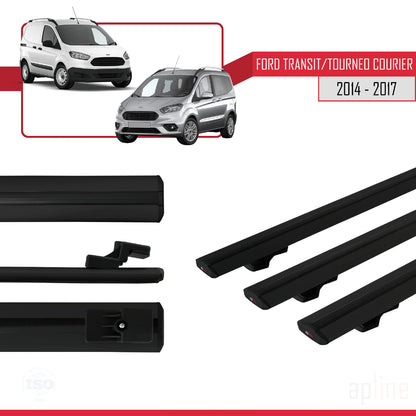 Kompatibel mit Ford Transit/Tourneo Courier Pre-Facelift 2014-2017 BASIC Model Relingträger Dachträger Auto Gepäckträger Schwarz Aluminium 3 Stangen