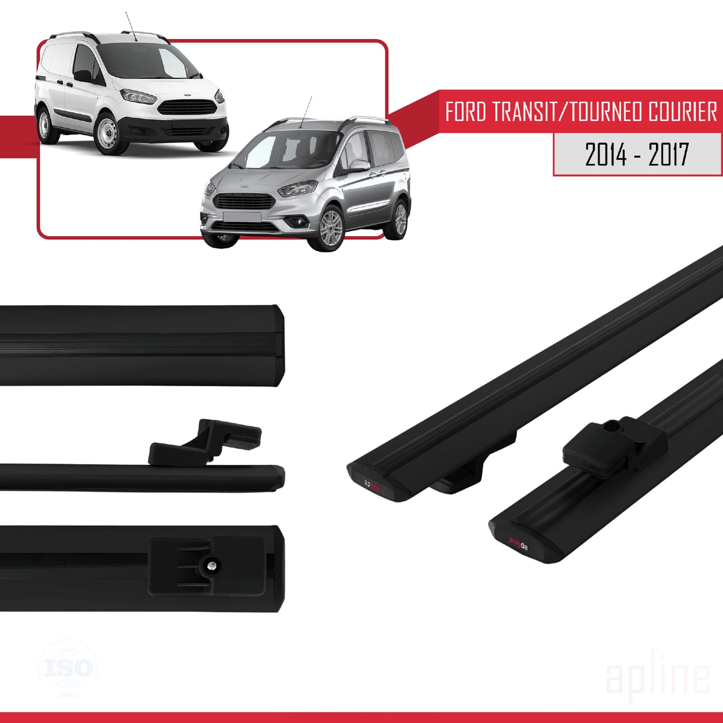 Kompatibel mit Ford Transit/Tourneo Courier Pre-Facelift 2014-2017 BASIC Model Relingträger Dachträger Auto Gepäckträger Schwarz Aluminium 2 Stangen