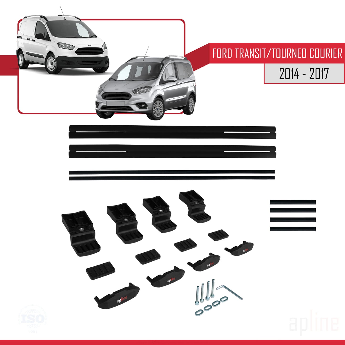 Kompatibel mit Ford Transit/Tourneo Courier Pre-Facelift 2014-2017 BASIC Model Relingträger Dachträger Auto Gepäckträger Schwarz Aluminium 2 Stangen