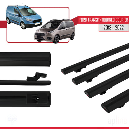 Kompatibel mit Ford Transit/Tourneo Courier Post-Facelift 2018-2022 BASIC Model Relingträger Dachträger Auto Gepäckträger Schwarz Aluminium 4 Stangen