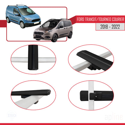 Kompatibel mit Ford Transit/Tourneo Courier Post-Facelift 2018-2022 BASIC Model Relingträger Dachträger Auto Gepäckträger Schwarz Aluminium 4 Stangen