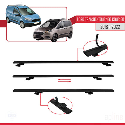 Kompatibel mit Ford Transit/Tourneo Courier Post-Facelift 2018-2022 BASIC Model Relingträger Dachträger Auto Gepäckträger Schwarz Aluminium 4 Stangen