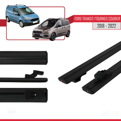 Kompatibel mit Ford Transit/Tourneo Courier Post-Facelift 2018-2022 BASIC Model Relingträger Dachträger Auto Gepäckträger Schwarz Aluminium 2 Stangen