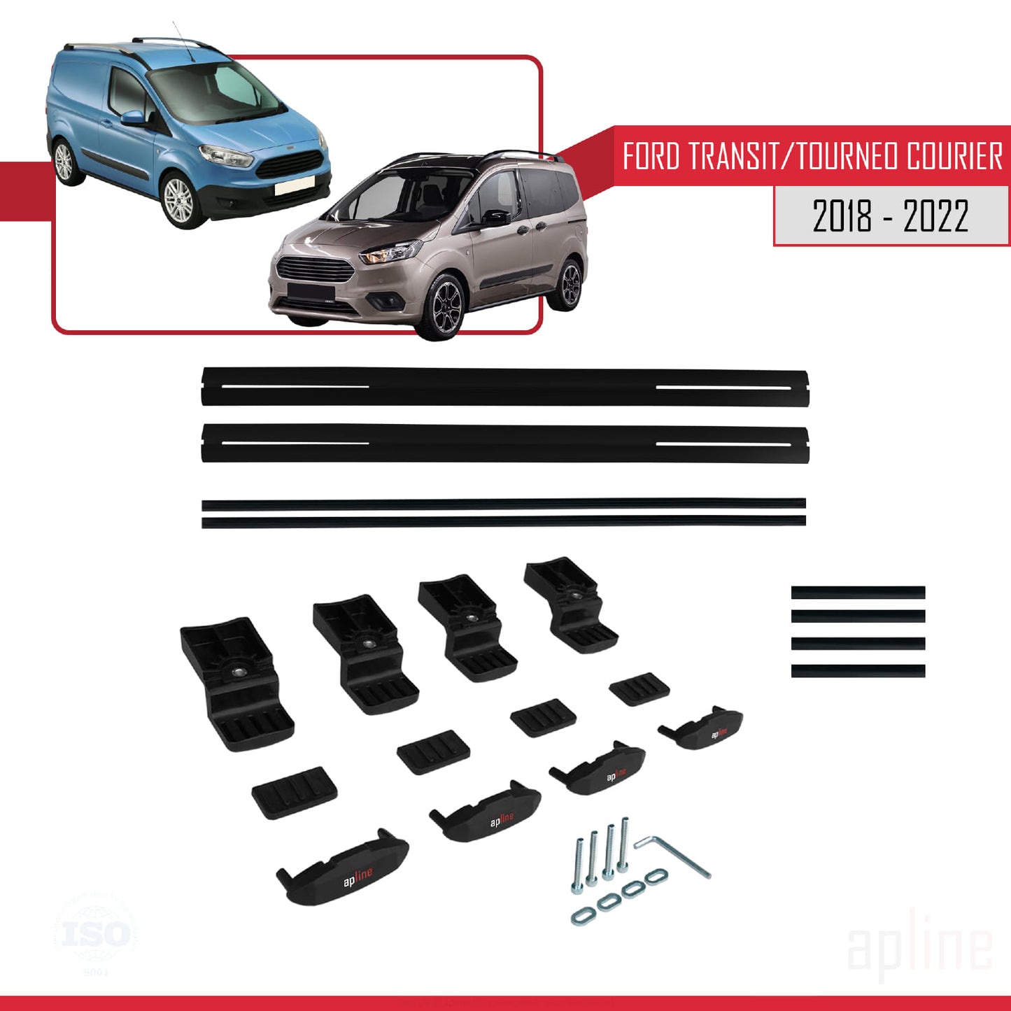 Kompatibel mit Ford Transit/Tourneo Courier Post-Facelift 2018-2022 BASIC Model Relingträger Dachträger Auto Gepäckträger Schwarz Aluminium 2 Stangen
