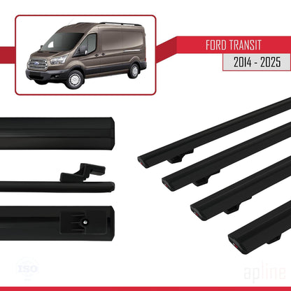 Kompatibel mit Ford Transit 2014-2025 BASIC Model Relingträger Dachträger Auto Gepäckträger Schwarz Aluminium 4 Stangen