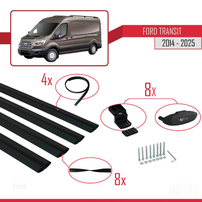 Kompatibel mit Ford Transit 2014-2025 BASIC Model Relingträger Dachträger Auto Gepäckträger Schwarz Aluminium 4 Stangen