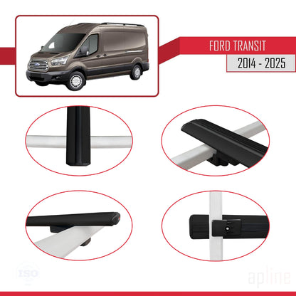 Kompatibel mit Ford Transit 2014-2025 BASIC Modell Dachgepäckträger, schwarzes Aluminium, 2 Stangen