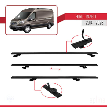 Kompatibel mit Ford Transit 2014-2025 BASIC Modell Dachgepäckträger, schwarzes Aluminium, 2 Stangen