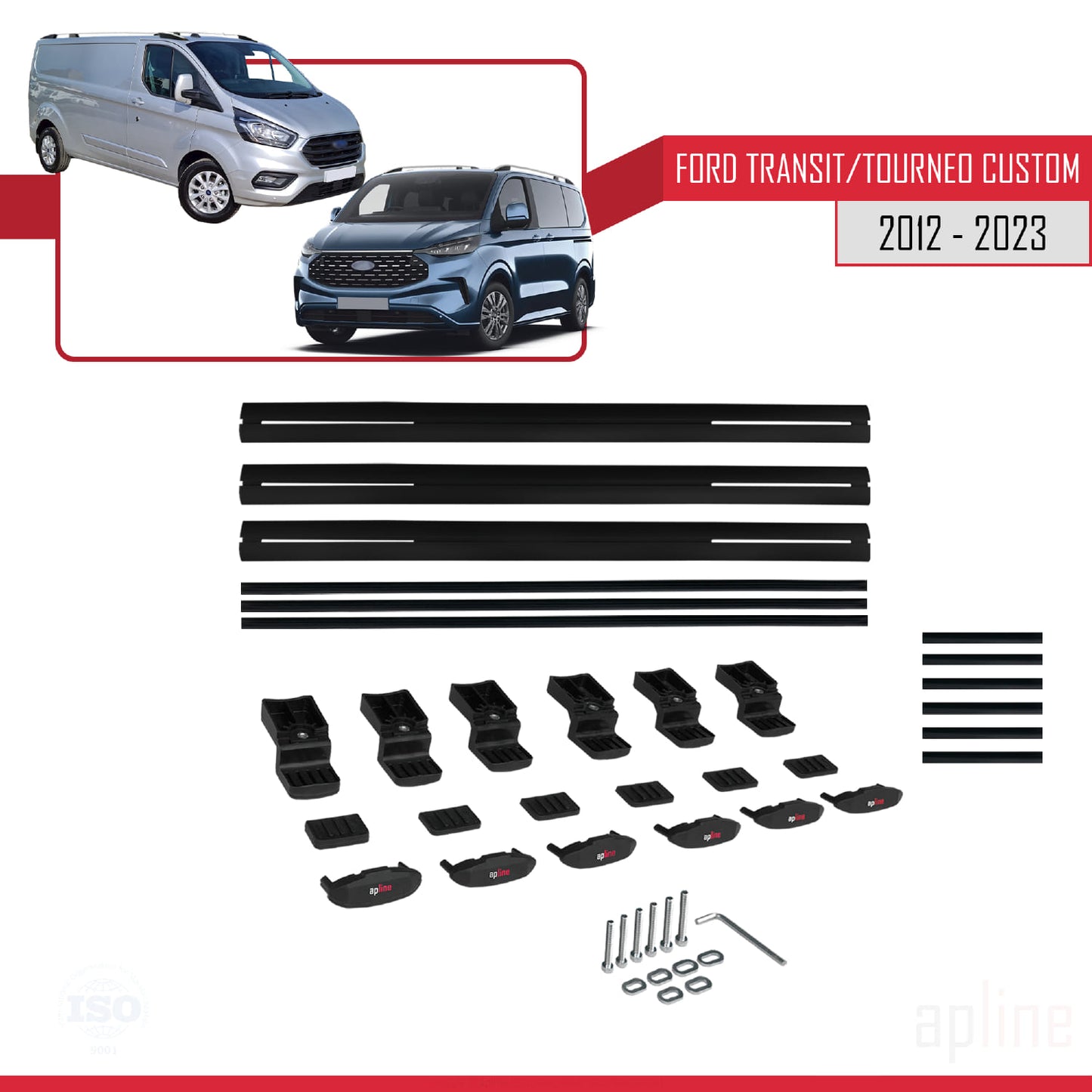 Kompatibel mit Ford Transit/Tourneo Custom 2012-2023 BASIC Model Relingträger Dachträger Auto Gepäckträger Schwarz Aluminium 3 Stangen