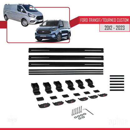 Kompatibel mit Ford Transit/Tourneo Custom 2012-2023 BASIC Model Relingträger Dachträger Auto Gepäckträger Schwarz Aluminium 3 Stangen