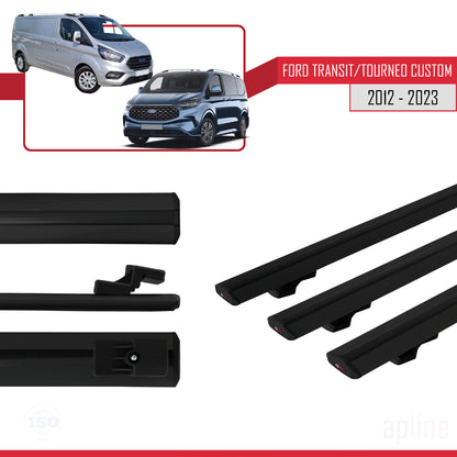 Kompatibel mit Ford Transit/Tourneo Custom 2012-2023 BASIC Model Relingträger Dachträger Auto Gepäckträger Schwarz Aluminium 3 Stangen
