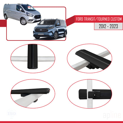 Kompatibel mit Ford Transit/Tourneo Custom 2012-2023 BASIC Model Relingträger Dachträger Auto Gepäckträger Schwarz Aluminium 3 Stangen
