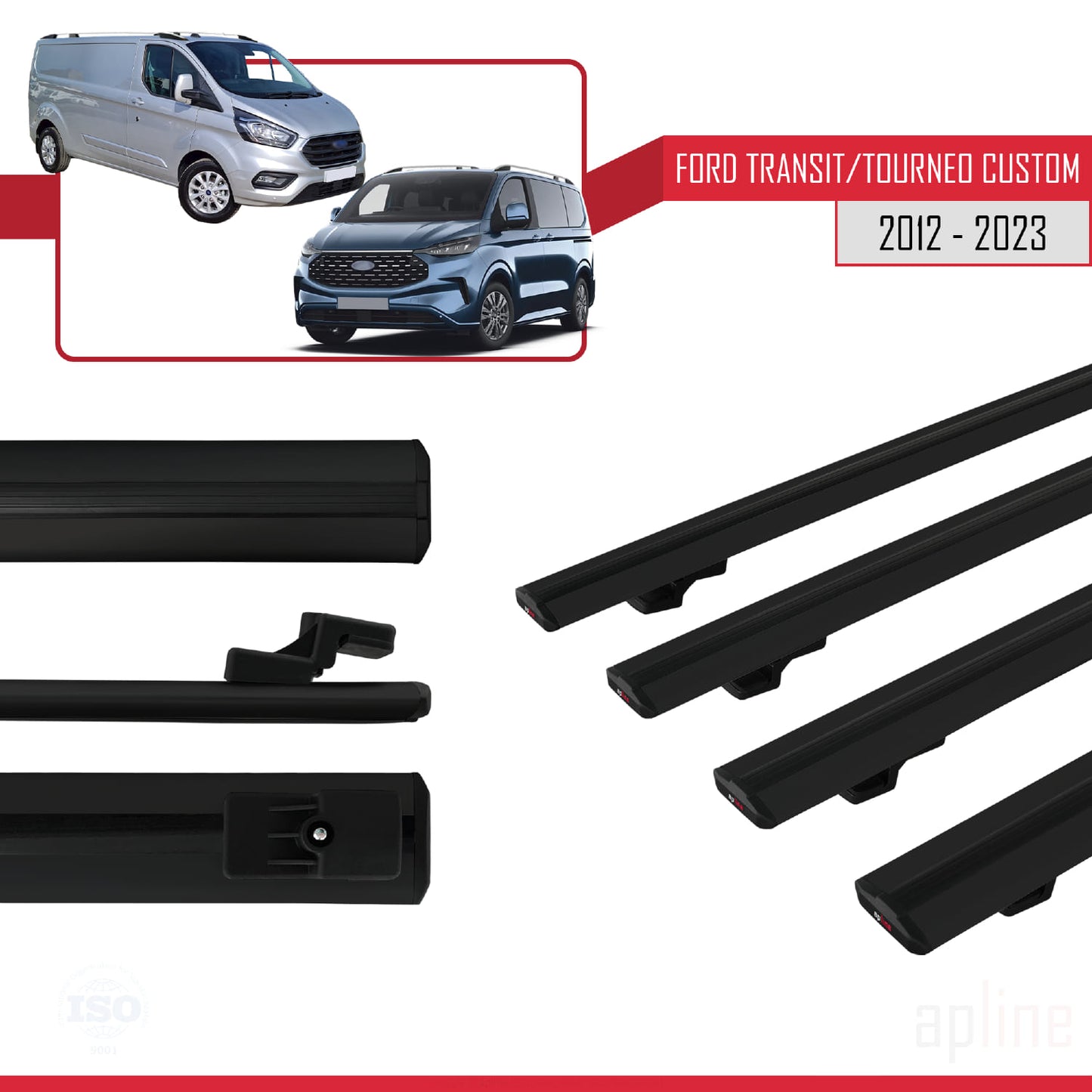 Kompatibel mit Ford Transit/Tourneo Custom 2012-2023 BASIC Model Relingträger Dachträger Auto Gepäckträger Schwarz Aluminium 4 Stangen