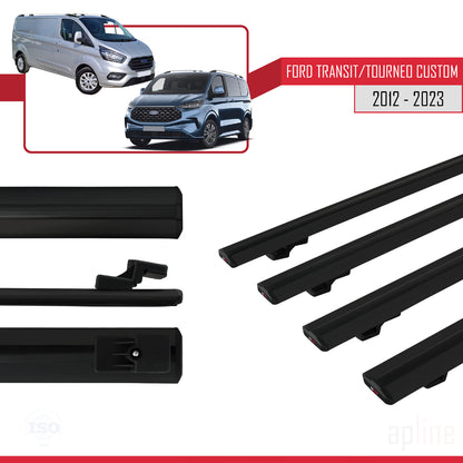 Kompatibel mit Ford Transit/Tourneo Custom 2012-2023 BASIC Model Relingträger Dachträger Auto Gepäckträger Schwarz Aluminium 4 Stangen