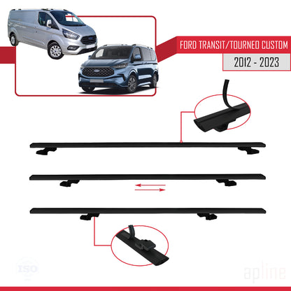 Kompatibel mit Ford Transit/Tourneo Custom 2012-2023 BASIC Model Relingträger Dachträger Auto Gepäckträger Schwarz Aluminium 2 Stangen