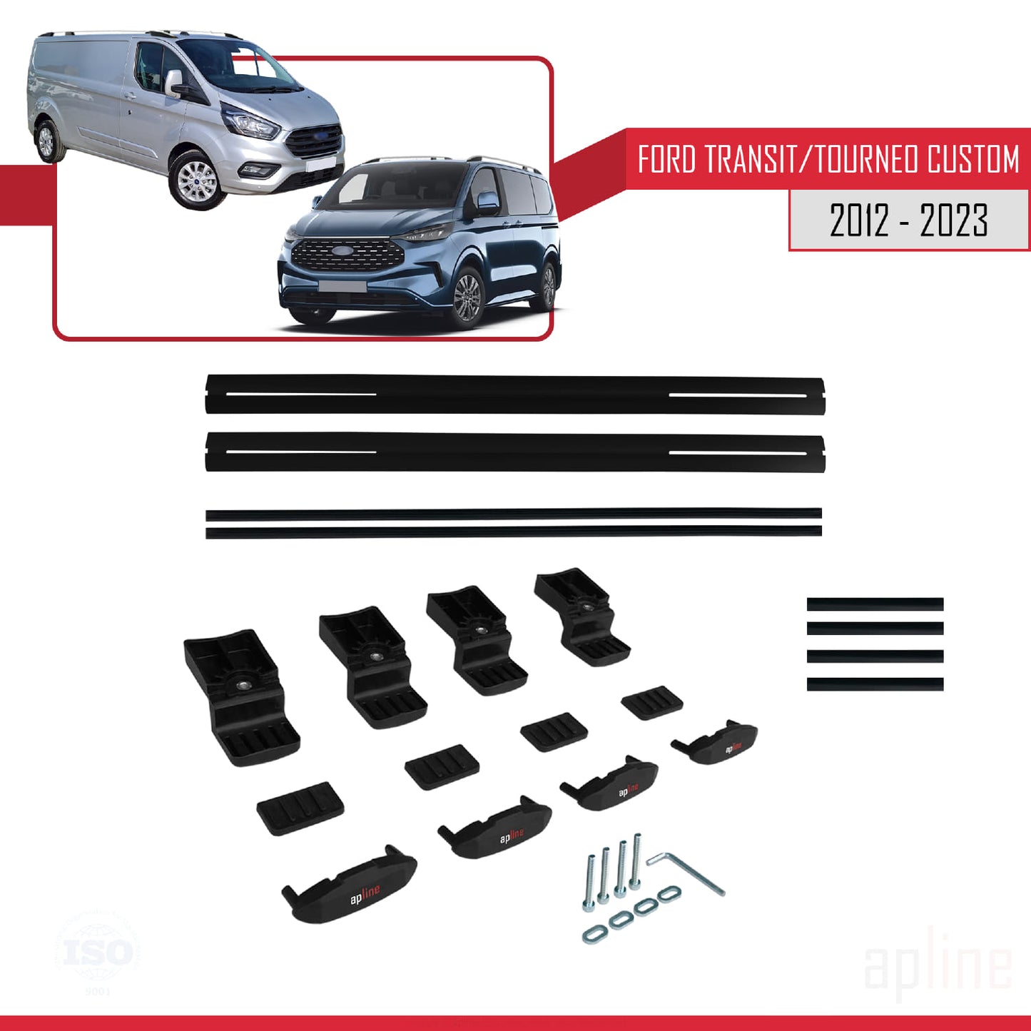 Kompatibel mit Ford Transit/Tourneo Custom 2012-2023 BASIC Model Relingträger Dachträger Auto Gepäckträger Schwarz Aluminium 2 Stangen