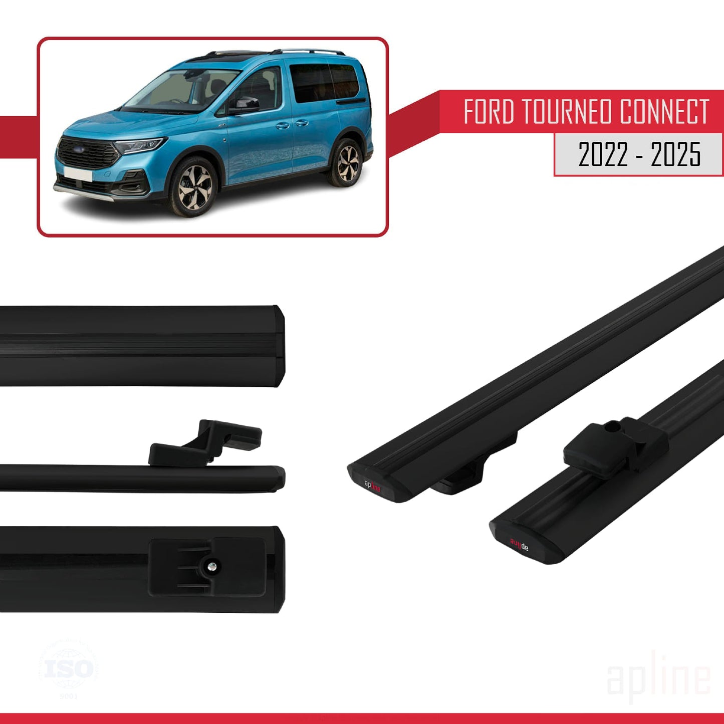 Kompatibel mit Ford Transit/Tourneo Connect 3 2022-2025 BASIC Model Relingträger Dachträger Auto Gepäckträger Schwarz Aluminium 2 Stangen