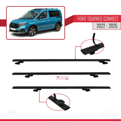 Kompatibel mit Ford Transit/Tourneo Connect 3 2022-2025 BASIC Model Relingträger Dachträger Auto Gepäckträger Schwarz Aluminium 2 Stangen
