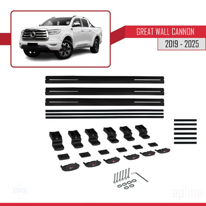 Kompatibel mit Great Wall Cannon 2019-2025 BASIC Modell Dachgepäckträger, Reling, Gepäckträger, schwarzes Aluminium, 3 Stangen