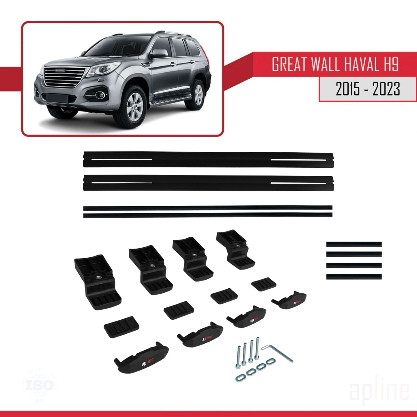 Compatible avec Great Wall Haval H9 2015-2023 BASIC Model Barres de Toit Railing Porte-Bagages de Voiture Noir Aluminium 2 Barres